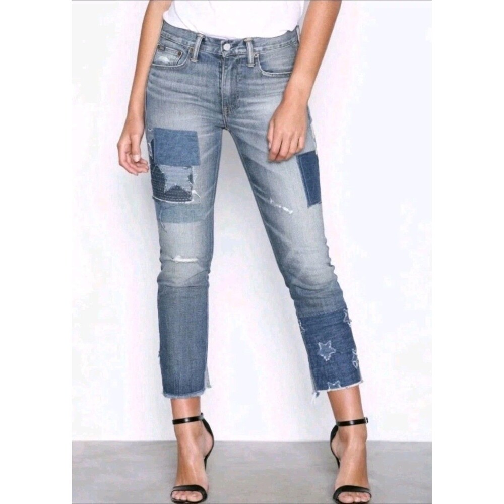 Polo Ralph Lauren Jeans Waverly Straight Crop Star Patchwork Womens 26 Pants